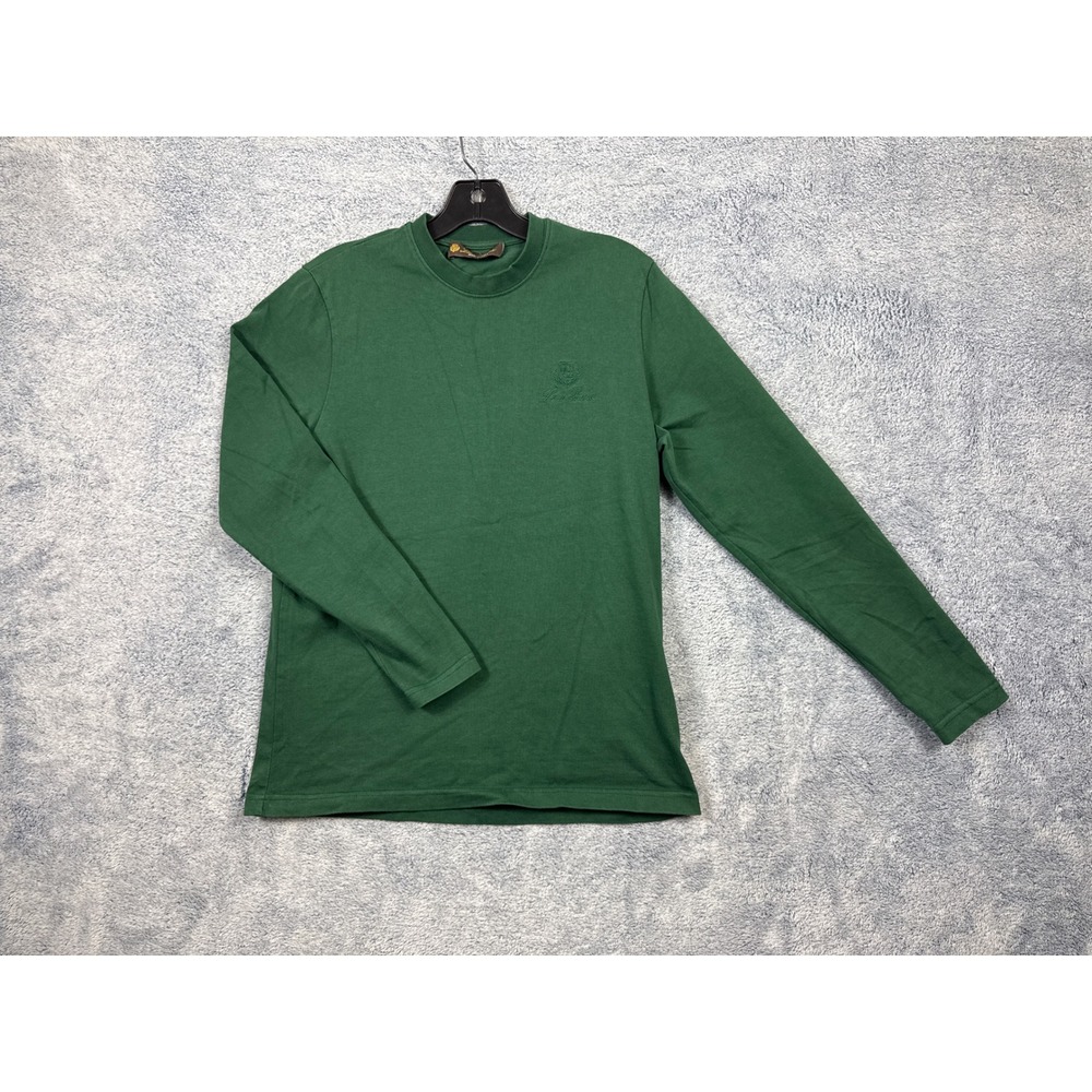 Loro Piana Mens S Green Long Sleeve TShirt Embroidered Logo Cotton Made in Italy